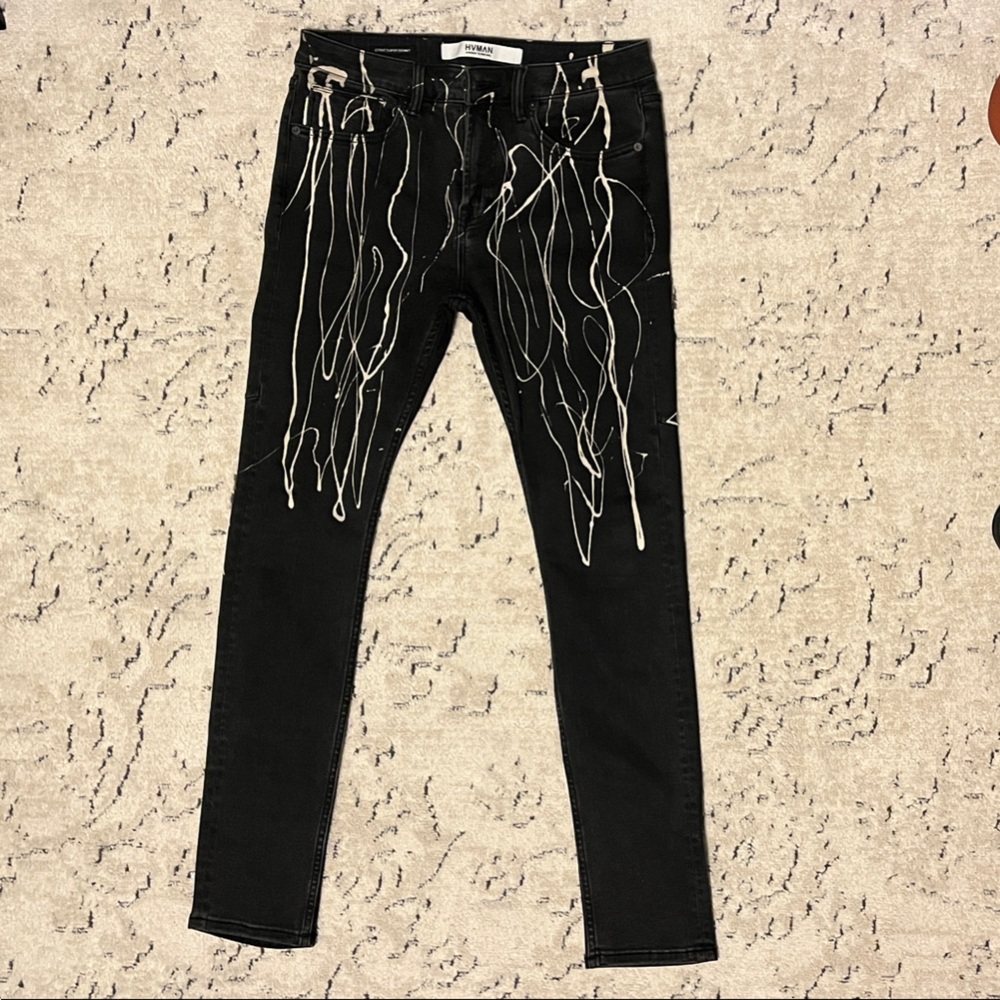 HVMAN Strat Punk Paint Splatter Stretch Super Skinny Jeans